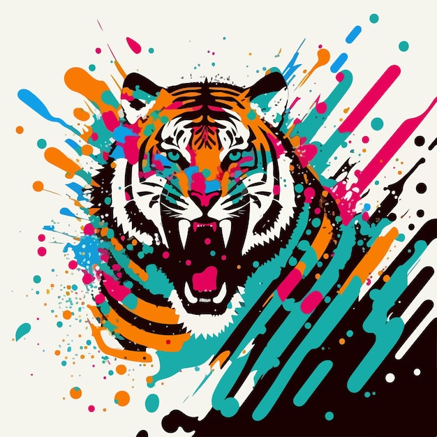 Vector un tigre colorido con una raya negra y naranja en la cara.