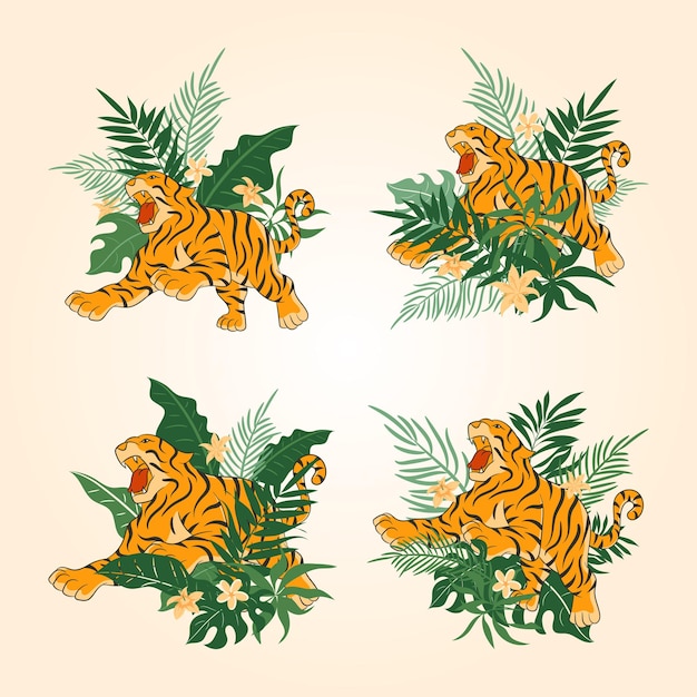 Tigre con decoración floral año nuevo chino 2022 ilustración