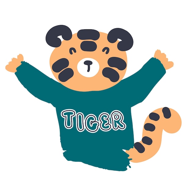 Tigre dibujado a mano en un suéter con la inscripción tigre perfecto para la impresión textil del cartel de la camiseta y la tarjeta de felicitación ilustración vectorial para la decoración y el diseño