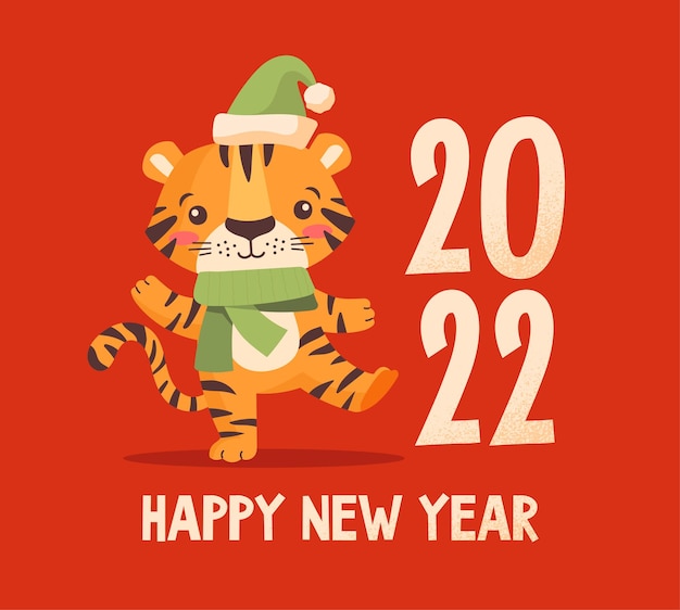 Tigre de dibujos animados divertido horóscopo lunar chino señal feliz año nuevo diseño plantilla tarjeta de cartel