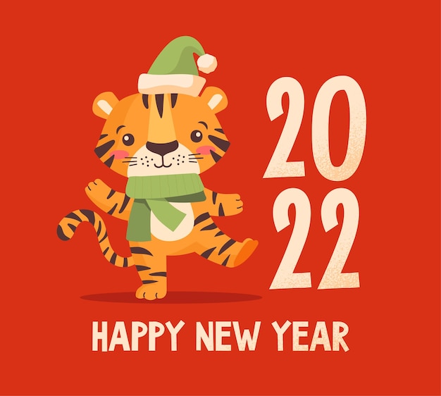 Vector tigre de dibujos animados divertido horóscopo lunar chino señal feliz año nuevo diseño plantilla tarjeta de cartel