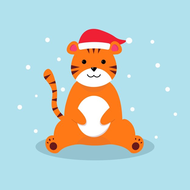 Tigre de dibujos animados con sombrero de Navidad