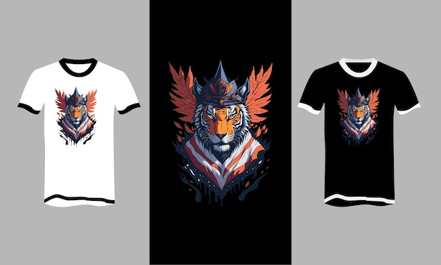 Tigre con diseño de camiseta de vector de fondo de bandera americana