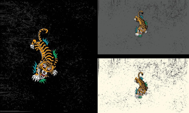Tigre con diseño de mascota de ilustración de vector de hierba