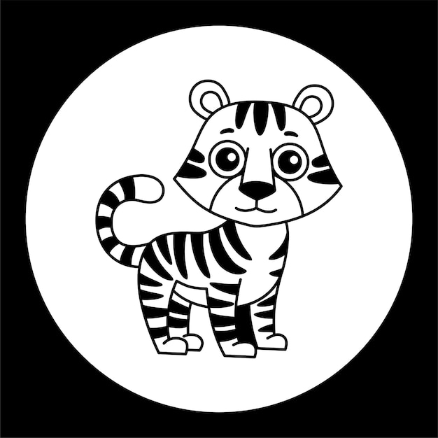 Tigre divertido de plantilla vectorial en blanco y negro silueta de ilustración para diseño de recién nacido y vivero