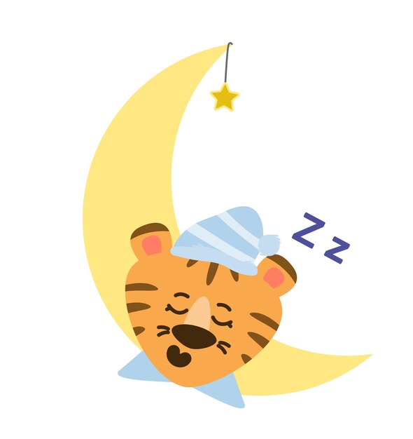 El tigre duerme en la luna en pijama Imagen vectorial