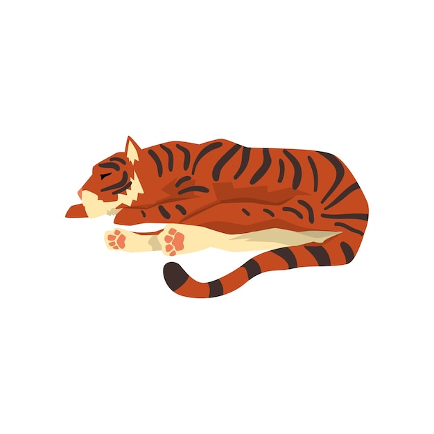 Tigre durmiendo en el suelo depredador de gatos salvajes ilustración vectorial de dibujos animados sobre un fondo blanco