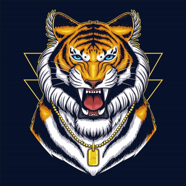 Tigre enojado con ilustración de vector de oro de collar