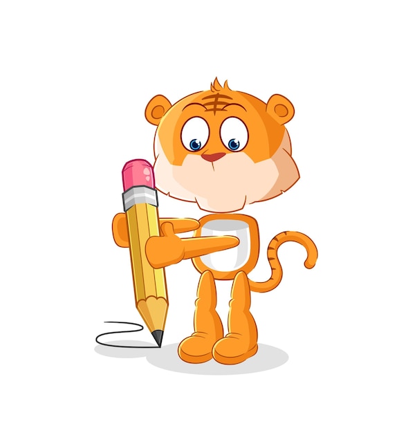 Tigre escribe con vector de mascota de dibujos animados de lápiz