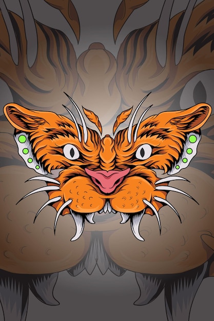 Vector tigre, estampado, mariposa, vector, ilustración