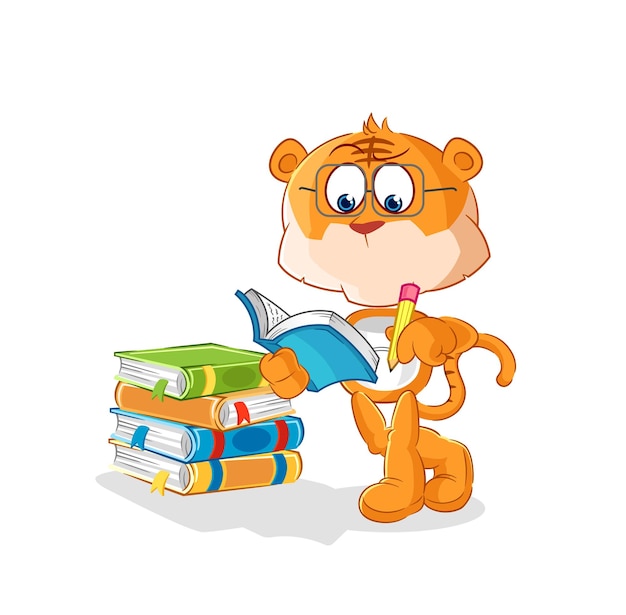 tigre, estudiar, mascota, caricatura, vector