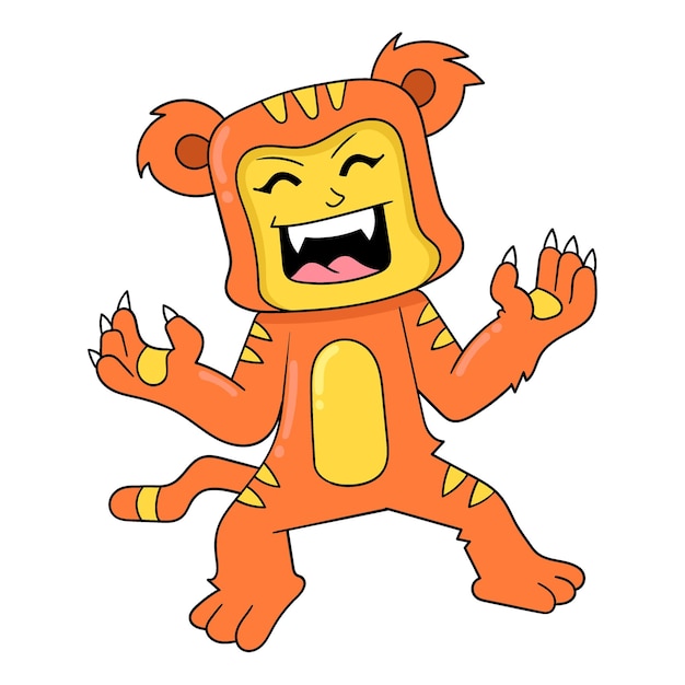 Tigre feroz está enojado doodle icono imagen kawaii