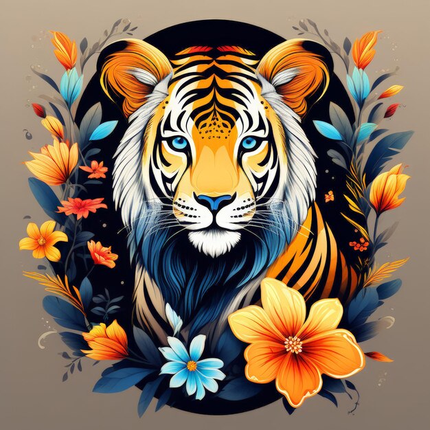 un tigre con flores y un tigre en él