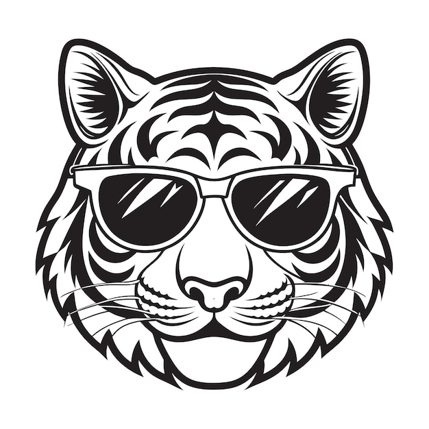 Tigre con gafas aislado fondo blanco