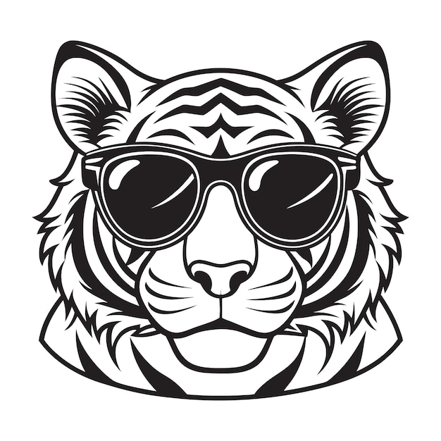 Tigre con gafas aislado fondo blanco