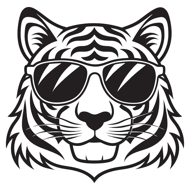 Tigre con gafas aislado fondo blanco