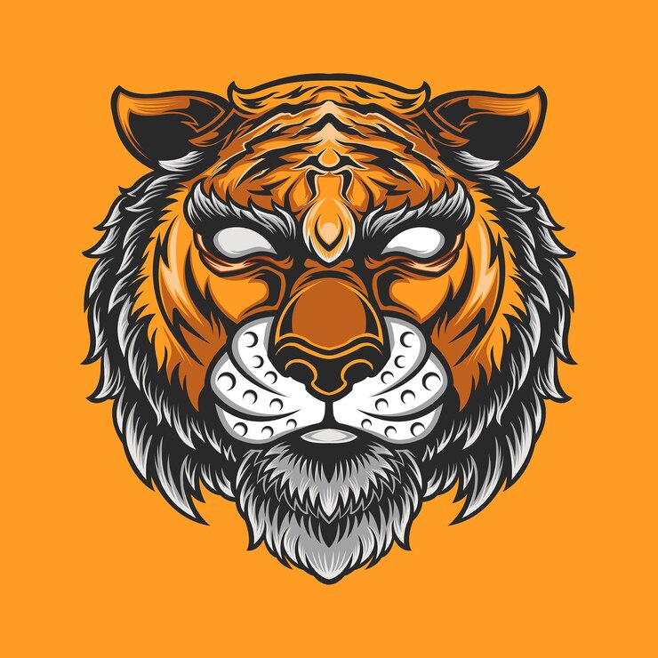 Tigre gordito aislado sobre fondo naranja