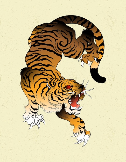 Vector tigre, japón, tatuaje