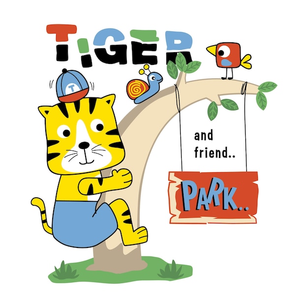 tigre, juego, en, el, parque, divertido, animal, caricatura