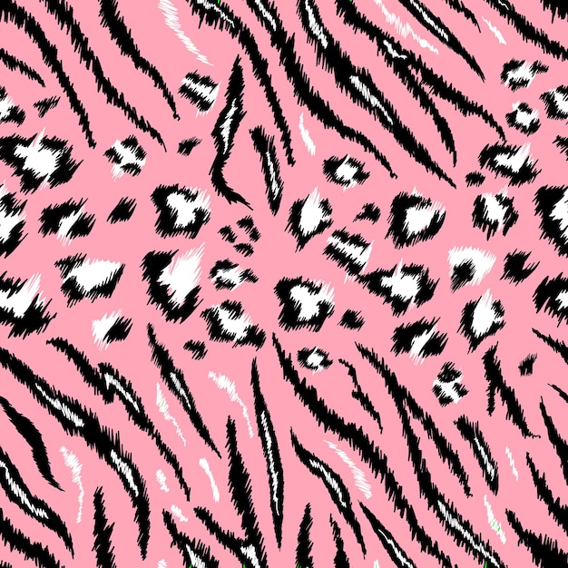 Tigre leopardo textura patrón animal sin fisuras. Fondo de tela a rayas piel de animales salvajes. Impresión de diseño abstracto rosa de moda para papel tapiz, decoración. Ilustración vectorial