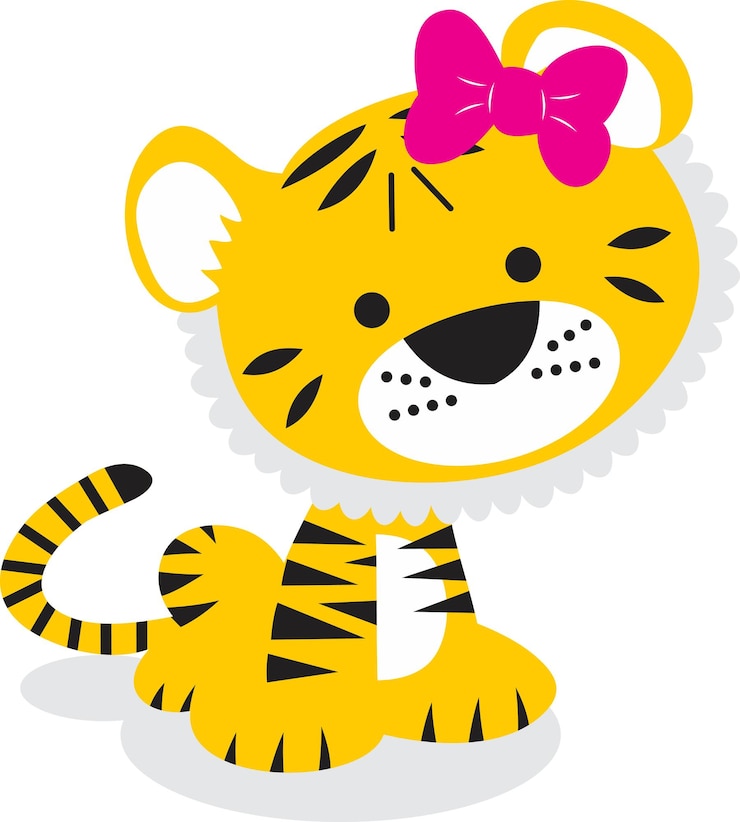 Tigre lindo con arco rosado cachorro de tigre con rayas marrones sin fondo Vector illustra