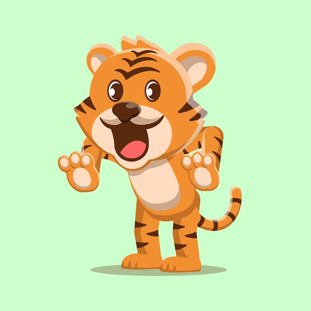 Vector tigre lindo en la ilustración de icono de vector de diseño plano