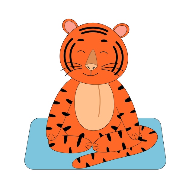 Tigre lindo vector plano haciendo idea de personaje animal lindo yoga para tarjeta de felicitación