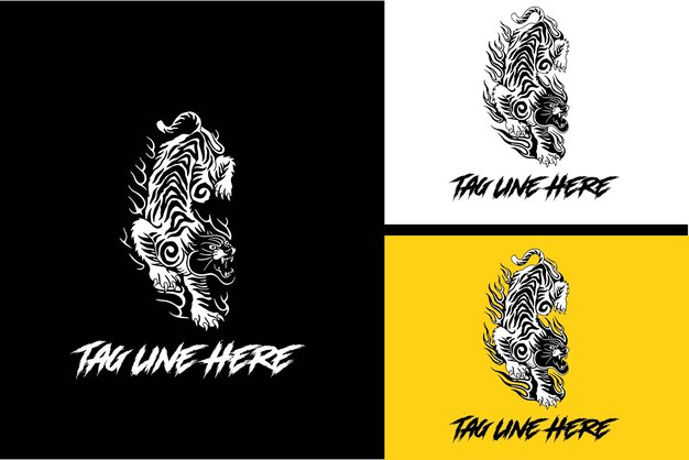 Tigre llamas vector ilustración diseño blanco y negro