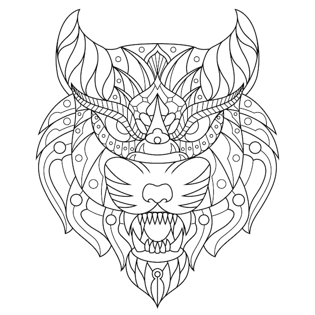 Tigre mandala zentangle ilustración en estilo lineal libro para colorear