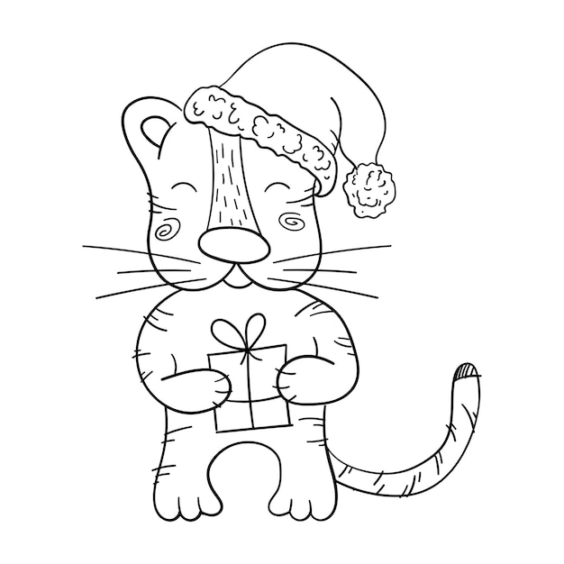 Vector tigre navideño con regalo