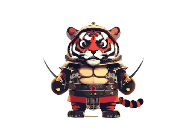 Vector el tigre ninja con la espada katana el tigre samurai la ilustración vectorial