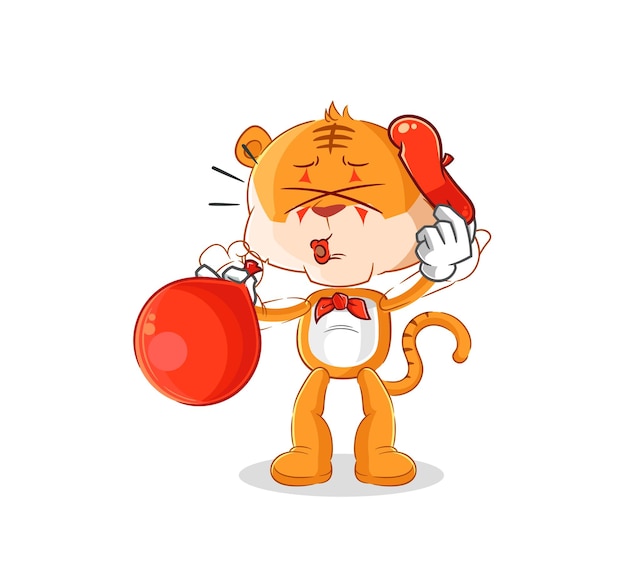 tigre, pantomima, globo que sopla, caricatura, mascota, vector