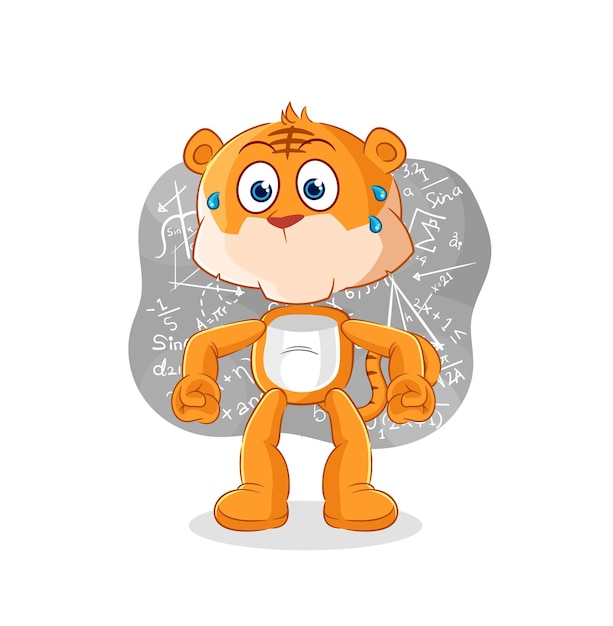 Tigre pensando duro personaje de dibujos animados de vectores