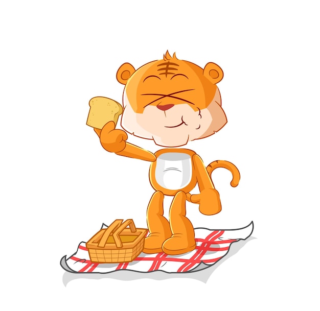 tigre, en, un, picnic, caricatura, caricatura, mascota, vector