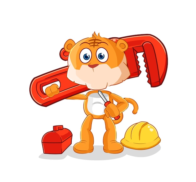 tigre, plomero, caricatura, caricatura, mascota, vector