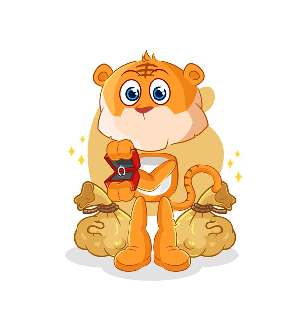 Tigre proponer con vector de mascota de dibujos animados de anillo