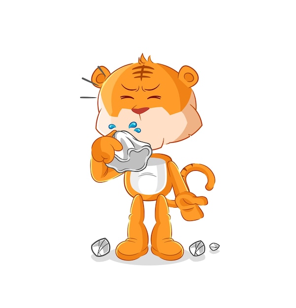 Tigre que sopla la nariz personaje de dibujos animados mascota vector