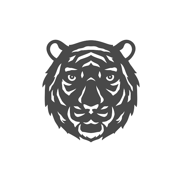 Tigre rayado animal bozal peludo zoo monocromo icono vector ilustración depredador carnívoro salvaje