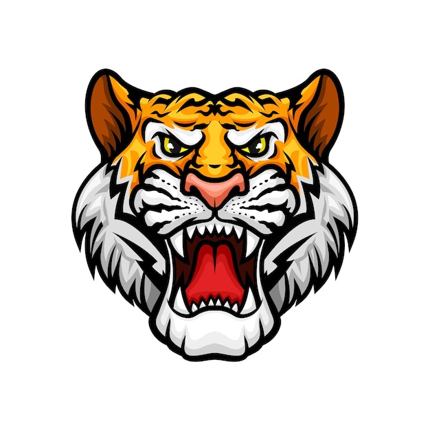 Tigre rugiendo cabeza hocico vector mascota icono