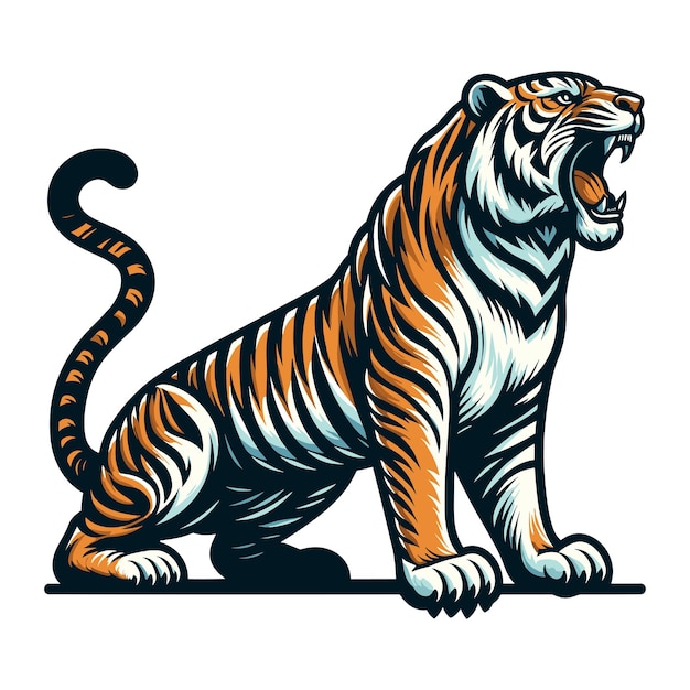 Tigre salvaje rugiente con todo el cuerpo Ilustración vectorial de zoología Ilustración de animal depredador