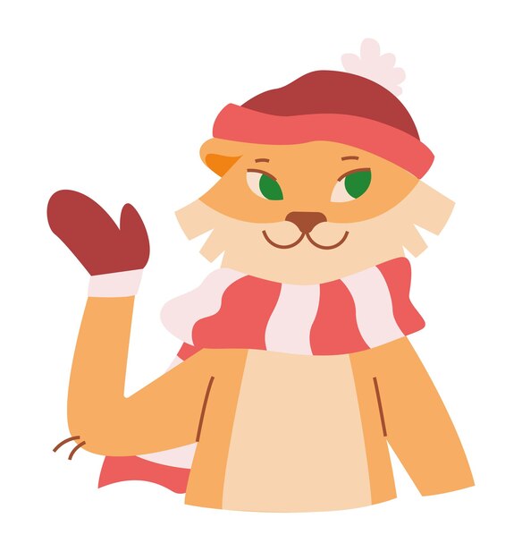 Tigre en un sombrero de invierno guantes bufanda Vector imagen