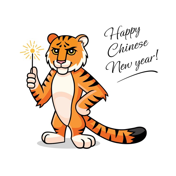 Vector tigre sostiene en la mano bengala símbolo de carácter del año nuevo chino