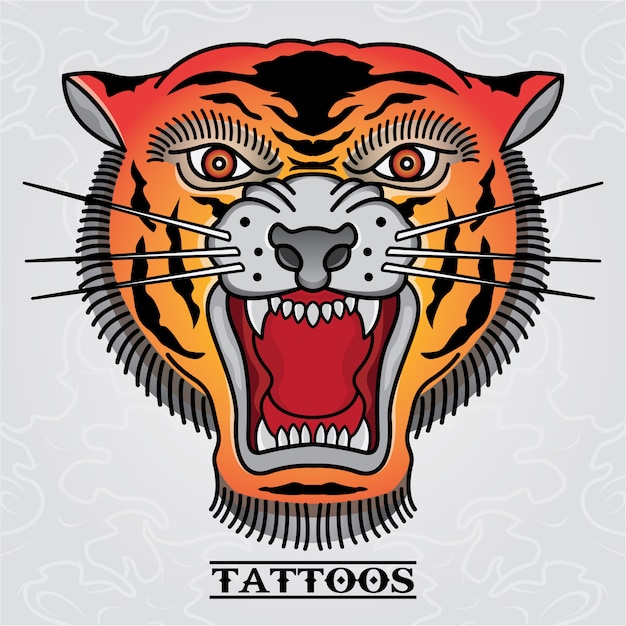 Vector tigre tatuaje calavera vieja