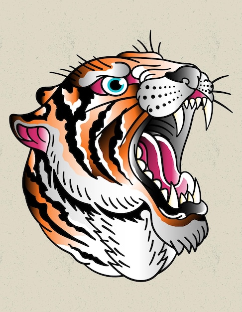 Vector tigre tradicional vieja escuela