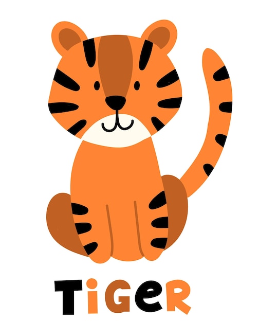 Tigre vectorial dibujado a mano en un marco de hojas tropicales Ilustración linda