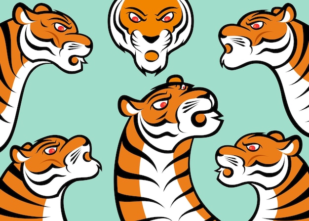 tigres, lindo, animal, tigre, caricatura, vector, ilustración