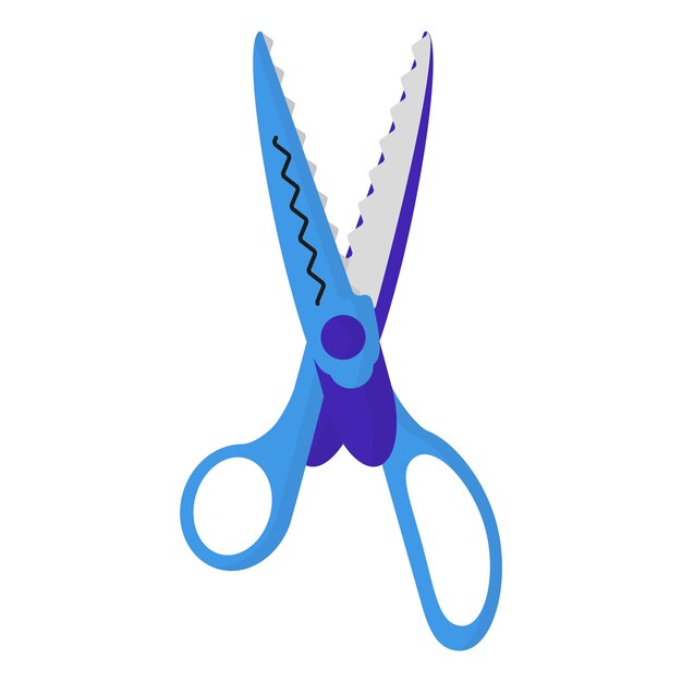Tijeras de borde decorativo abierto azul de dibujos animados de vector.