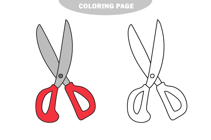 Vector tijeras de contorno de página para colorear simple en un vector de dibujos animados de fondo blanco