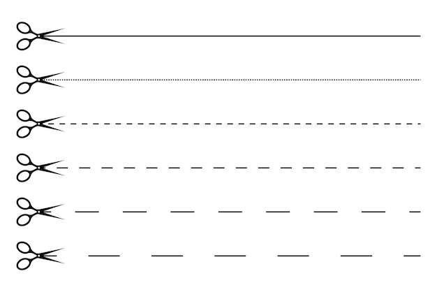 Vector las tijeras cortan el papel a lo largo del borde línea punteada ilustración vectorial eps 10 imagen de archivo