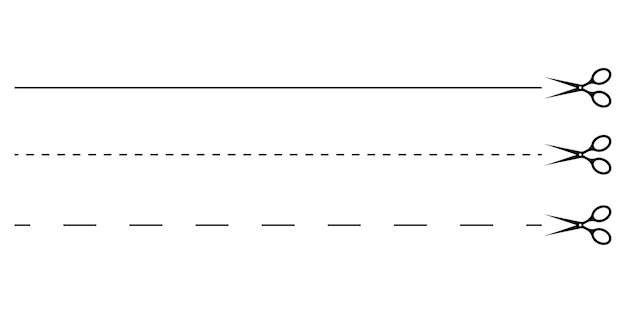 Las tijeras cortan el papel a lo largo del borde Línea punteada Ilustración vectorial EPS 10 Imagen de archivo
